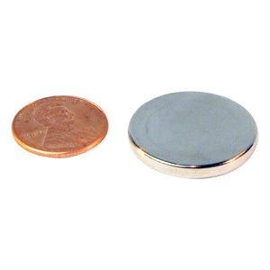 ND45-1X12N Neodymium Disc Magnet - Compared to Penny for Size Reference