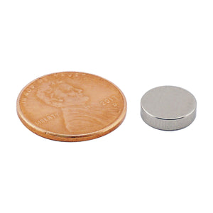 ND45-3710N Neodymium Disc Magnet - Compared to Penny for Size Reference