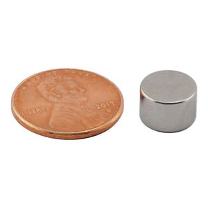 ND45-3725N Neodymium Disc Magnet - Compared to Penny for Size Reference