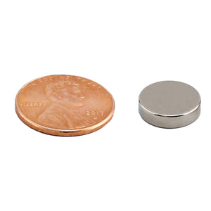 ND45-4711N Neodymium Disc Magnet - Compared to Penny for Size Reference