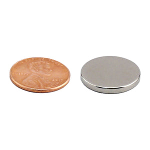 ND45-7510N Neodymium Disc Magnet - Compared to Penny for Size Reference