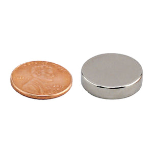 ND45-8725N Neodymium Disc Magnet - Compared to Penny for Size Reference