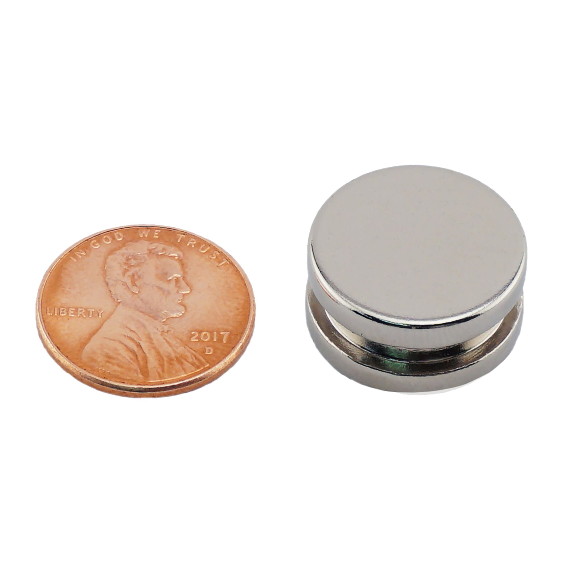 Load image into Gallery viewer, NDGI003700N Neodymium Disc Magnet - Compared to Penny for Size Reference