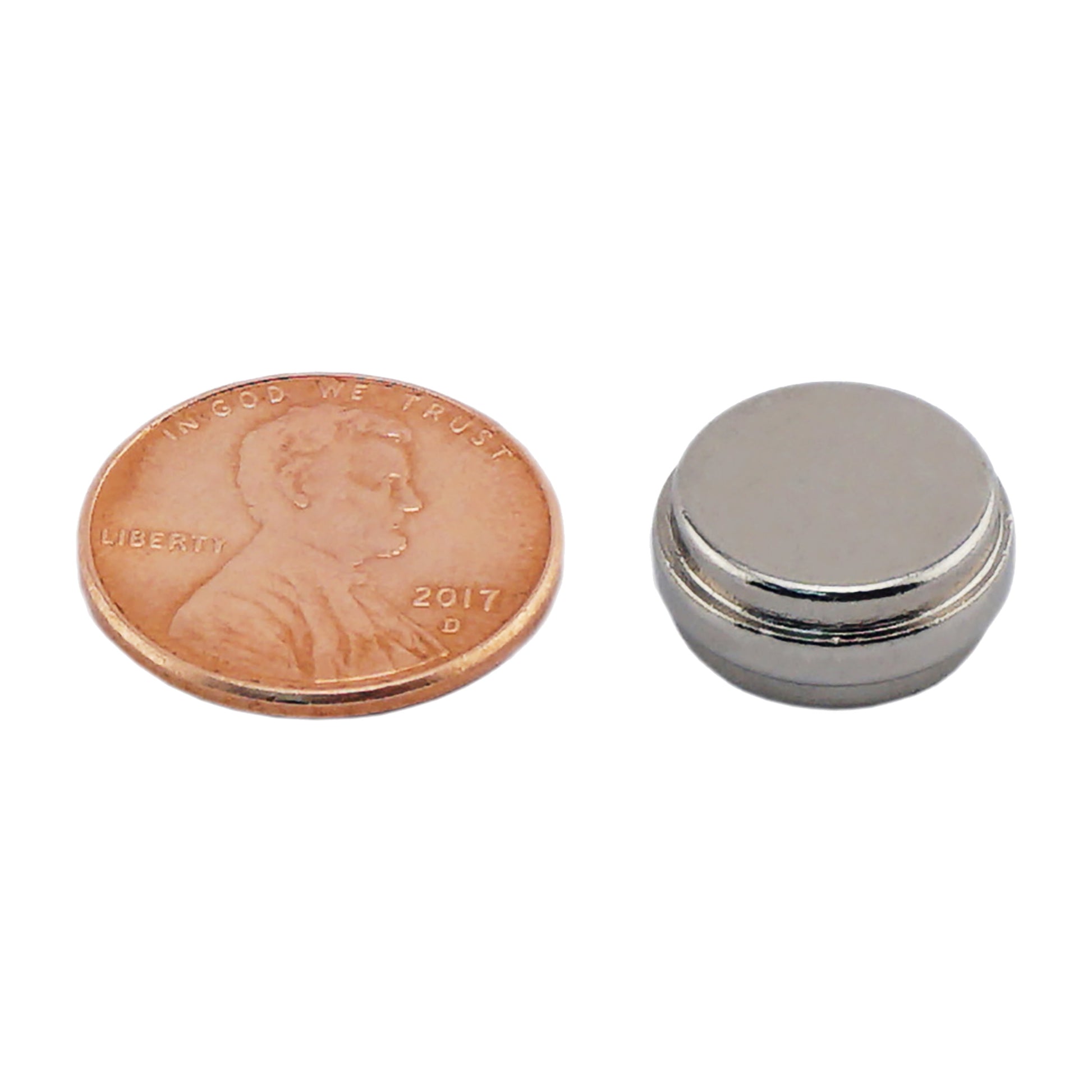 Load image into Gallery viewer, NDGO002500N Neodymium Disc Magnet - Compared to Penny for Size Reference