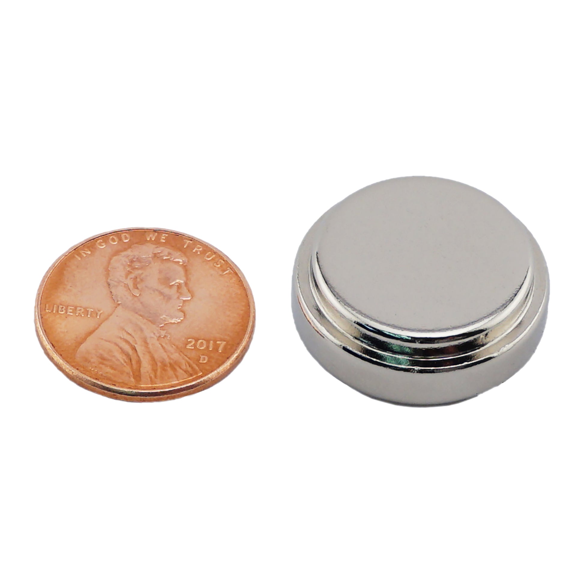Load image into Gallery viewer, NDGO003700N Neodymium Disc Magnet - Compared to Penny for Size Reference
