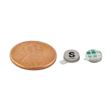 Load image into Gallery viewer, FSND25S Neodymium Disc Magnet with Adhesive - Compared to Penny for Size Reference