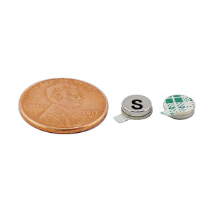FSND25S Neodymium Disc Magnet with Adhesive - Compared to Penny for Size Reference