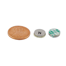 Load image into Gallery viewer, FSND37N Neodymium Disc Magnet with Adhesive - Compared to Penny for Size Reference