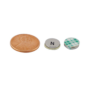 FSND37N Neodymium Disc Magnet with Adhesive - Compared to Penny for Size Reference