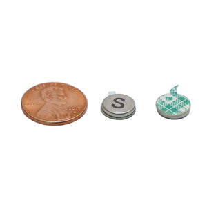 FSND37S Neodymium Disc Magnet with Adhesive - Compared to Penny for Size Reference