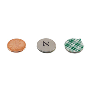 FSND75N Neodymium Disc Magnet with Adhesive - Compared to Penny for Size Reference