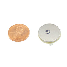 Load image into Gallery viewer, FSND75S Neodymium Disc Magnet with Adhesive - Compared to Penny for Size Reference