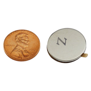 FTND75N Neodymium Disc Magnet with Adhesive - Compared to Penny for Size Reference