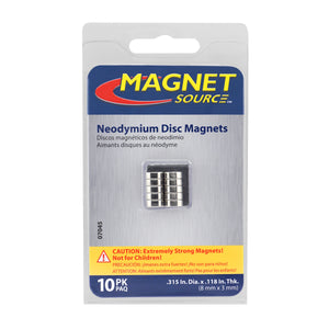 07045 Neodymium Disc Magnets (10pk) - 45 Degree Angle View