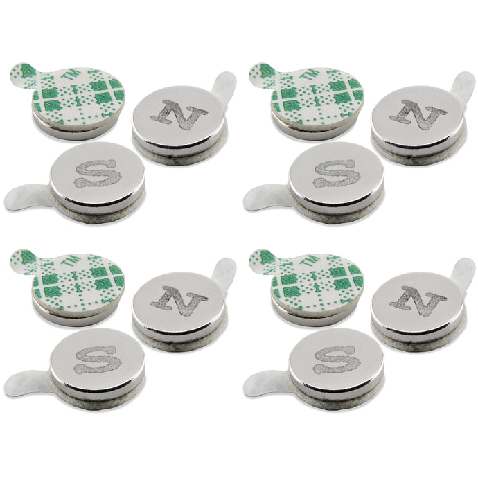 07525 Neodymium Disc Magnets with Adhesive (12pk) - Shown with Adhesive Backing