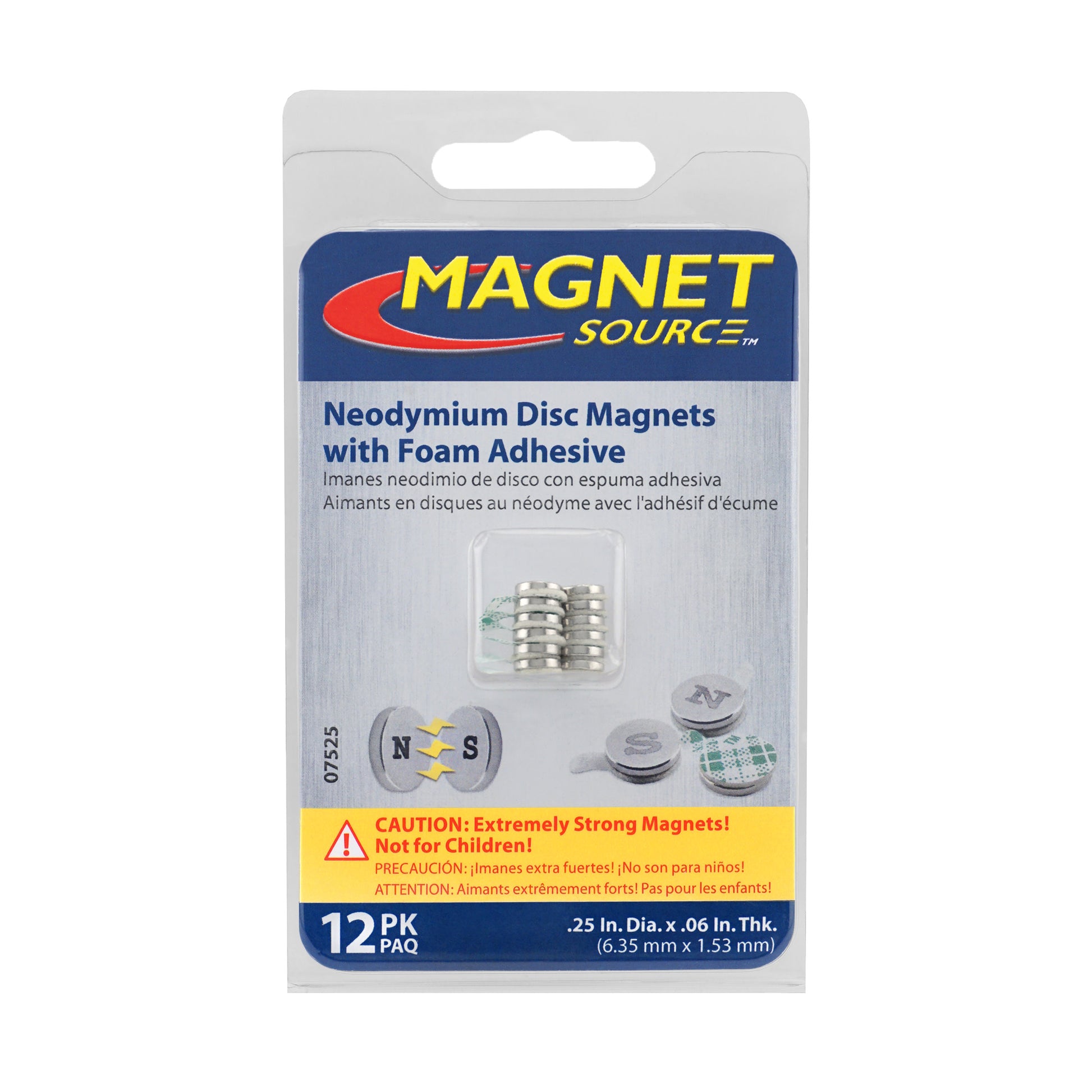 Load image into Gallery viewer, 07525 Neodymium Disc Magnets with Adhesive (12pk) - Side View