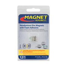 Load image into Gallery viewer, 07525 Neodymium Disc Magnets with Adhesive (12pk) - Packaging