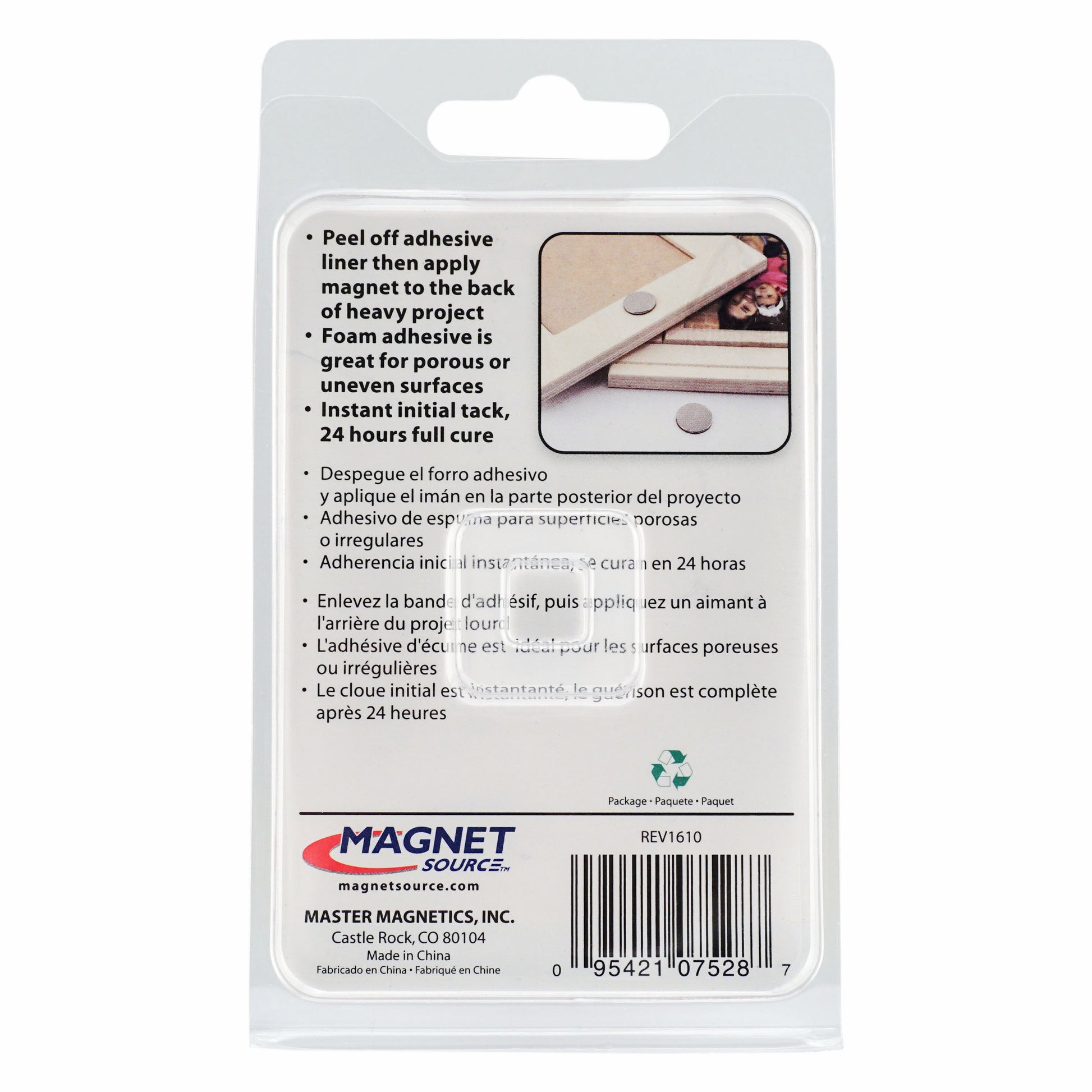 Load image into Gallery viewer, 07528 Neodymium Disc Magnets with Adhesive (5pk) - Back of Packaging