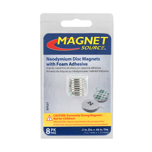 07527 Neodymium Disc Magnets with Adhesive (8pk) - Side View