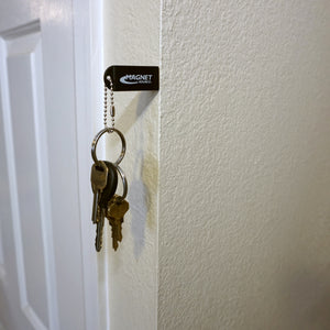 KCMBK-BULK Neodymium Key Chain Magnet with Logo, Black - Black Magnet with Keys on Wall