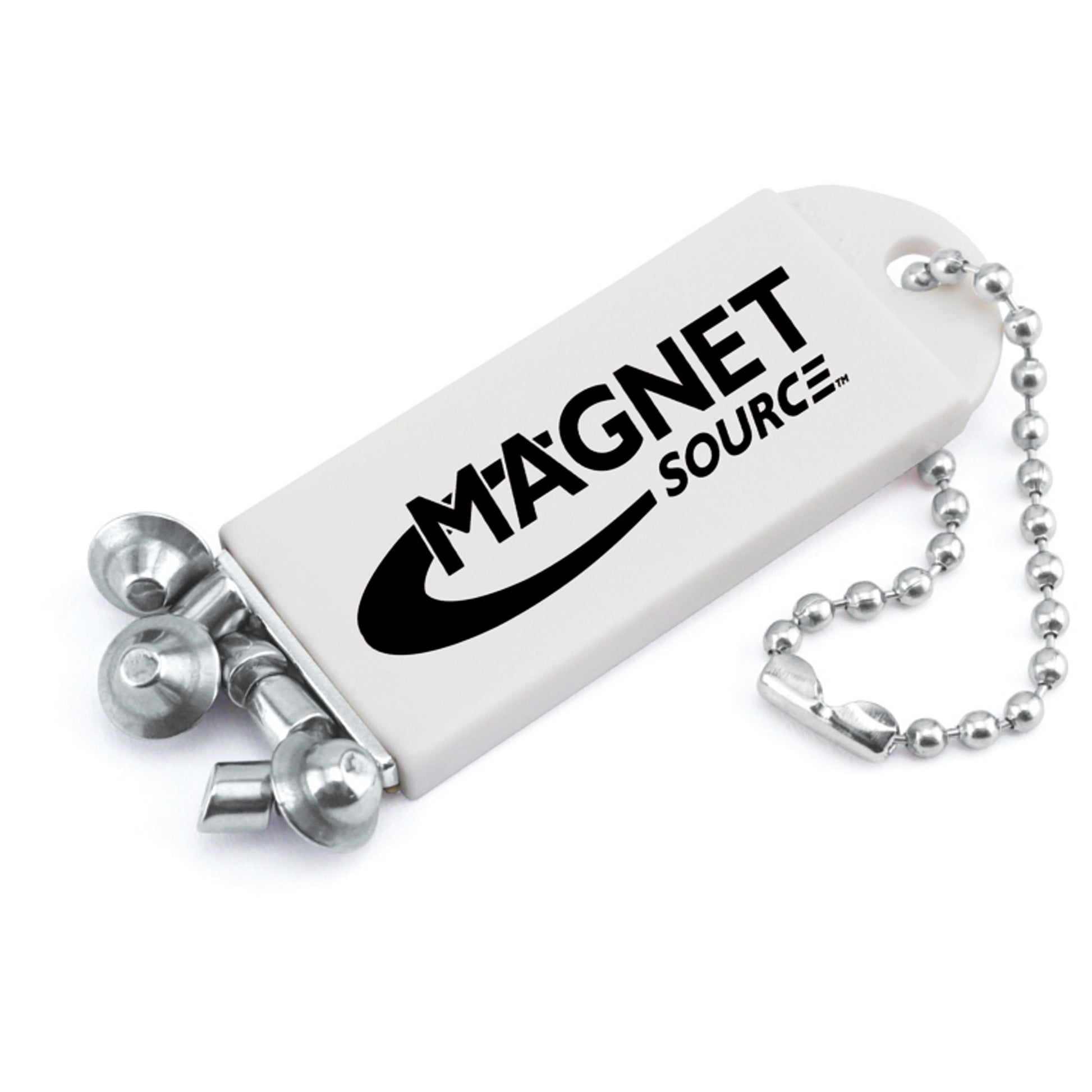 Load image into Gallery viewer, 07604 Neodymium Key Chain Magnet with Logo, White - In Use