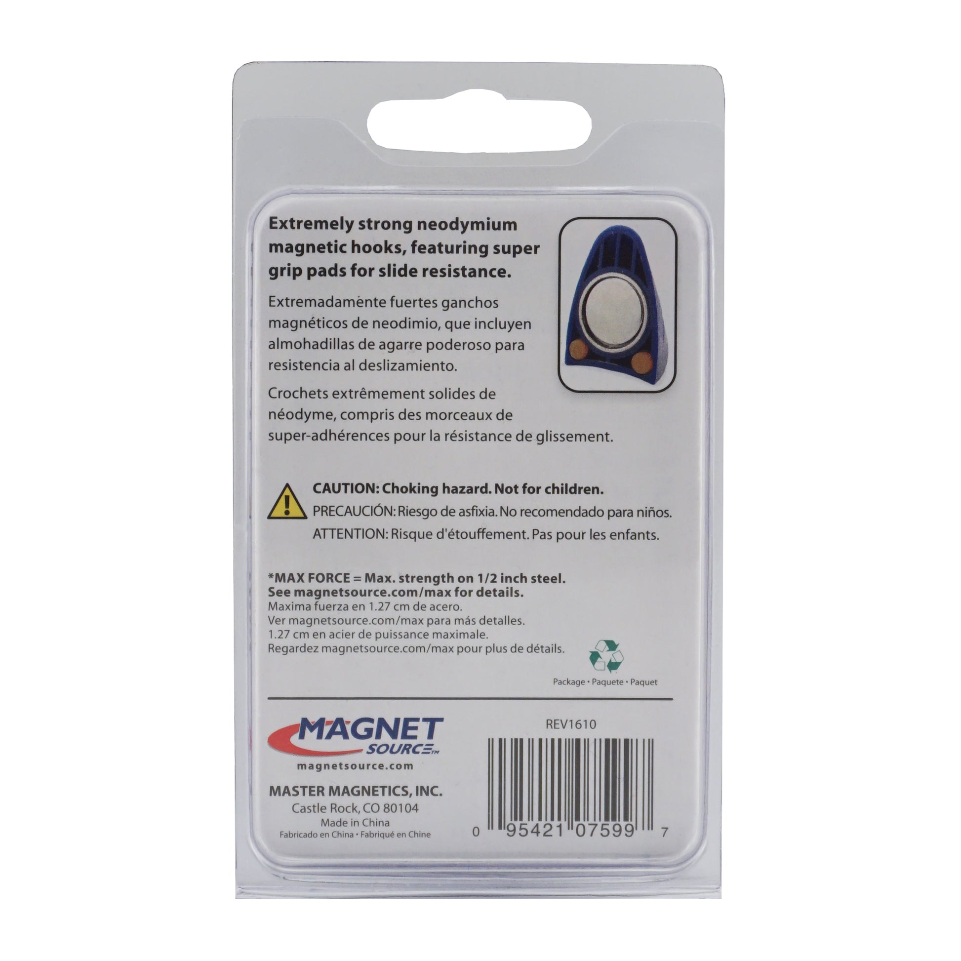Load image into Gallery viewer, 07599 Neodymium Magnetic Hooks with Grip Pads (2pk) - Back of Packaging