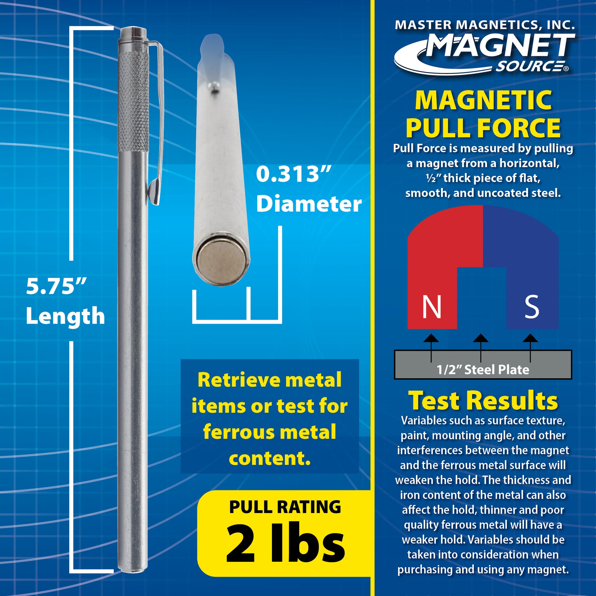 Load image into Gallery viewer, 07264 Neodymium Magnetic Pick-Up Tool with Pocket Clip - Specifications