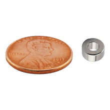 Load image into Gallery viewer, NR002510NS01 Neodymium Ring Magnet - Compared to Penny for Size Reference