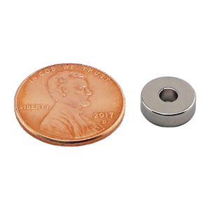 NR003717N Neodymium Ring Magnet - Compared to Penny for Size Reference