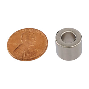 NR004705N Neodymium Ring Magnet - Compared to Penny for Size Reference