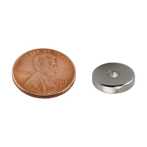 NR005030NS01 Neodymium Ring Magnet - Compared to Penny for Size Reference