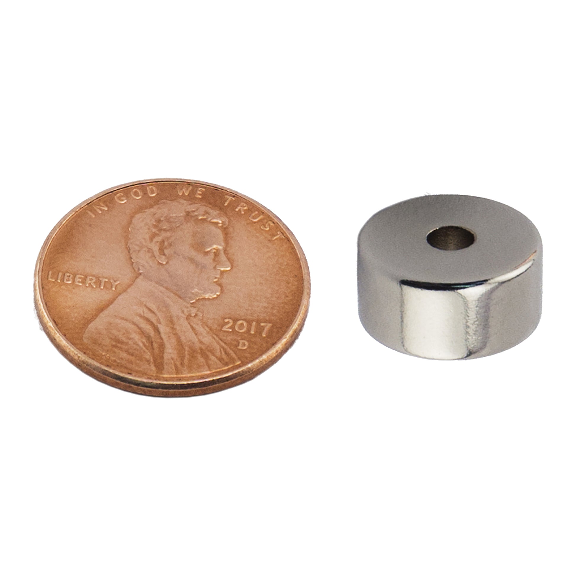 Load image into Gallery viewer, NR005031NS01 Neodymium Ring Magnet - Compared to Penny for Size Reference