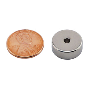 NR006204N Neodymium Ring Magnet - Compared to Penny for Size Reference