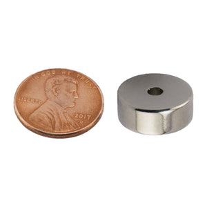 NR006206NS01 Neodymium Ring Magnet - Compared to Penny for Size Reference