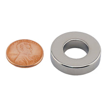 Load image into Gallery viewer, NR010012N Neodymium Ring Magnet - Compared to Penny for Size Reference