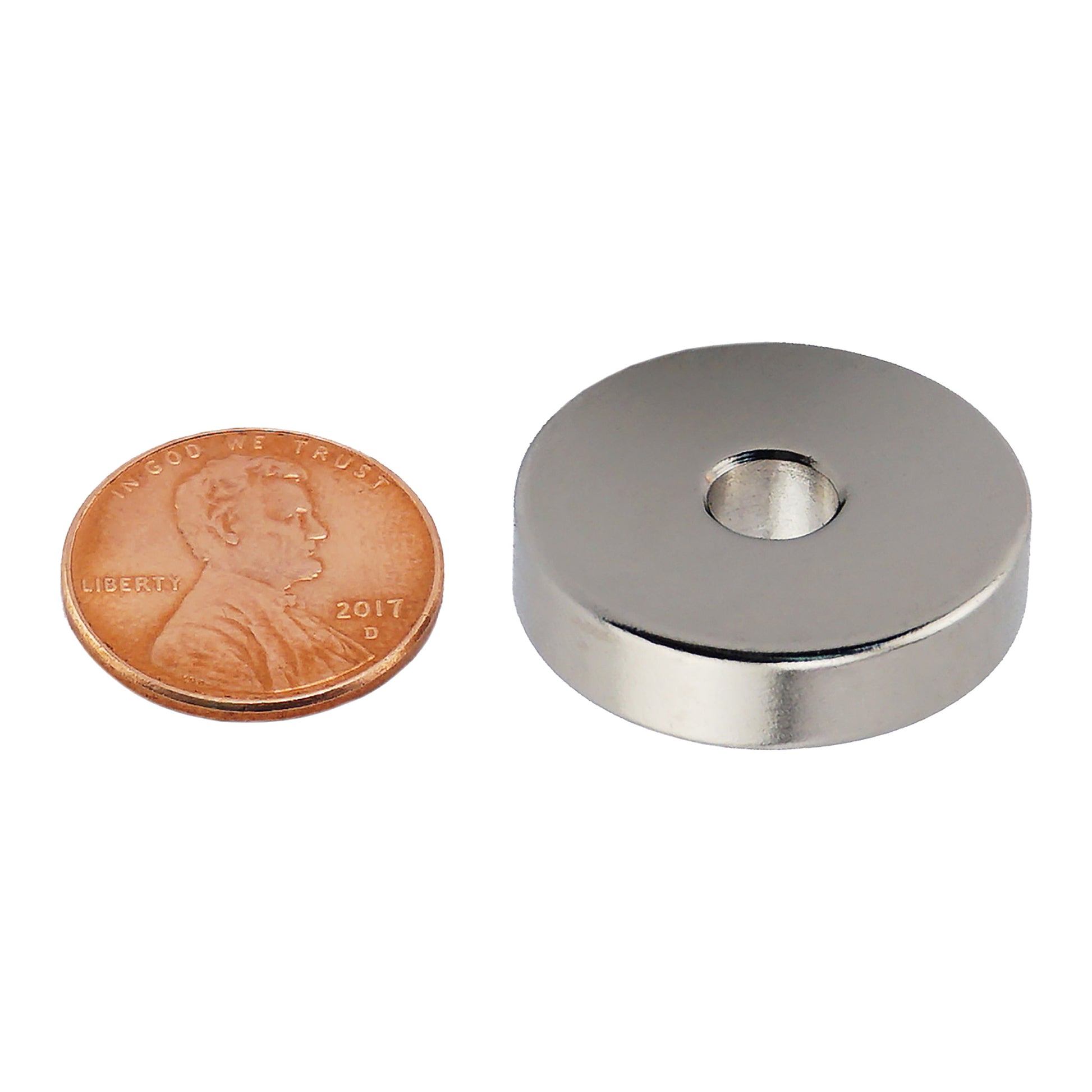 Load image into Gallery viewer, NR010026NS01 Neodymium Ring Magnet - Compared to Penny for Size Reference
