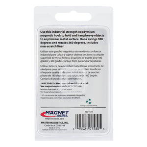 07580 Neodymium Rotating and Swinging Magnetic Hook - Back of Packaging