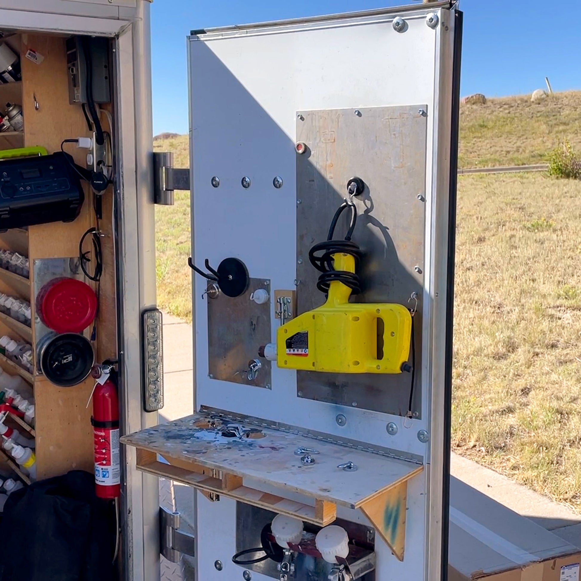 Load image into Gallery viewer, 07580 Neodymium Rotating and Swinging Magnetic Hook - Work Truck Door with Tools Hanging from Hooks