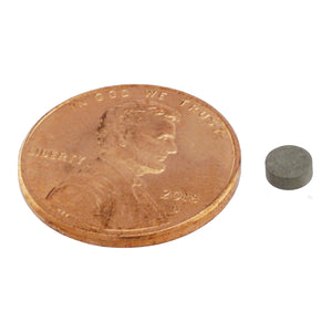 SCD156 Samarium Cobalt Disc Magnet - Compared to Penny for Size Reference