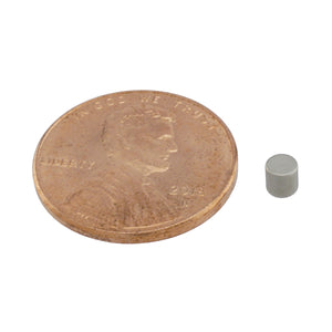 SCD188N Samarium Cobalt Disc Magnet - Compared to Penny for Size Reference