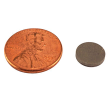 Load image into Gallery viewer, SCD3751 Samarium Cobalt Disc Magnet - 45 Degree Angle View Compared to Penny