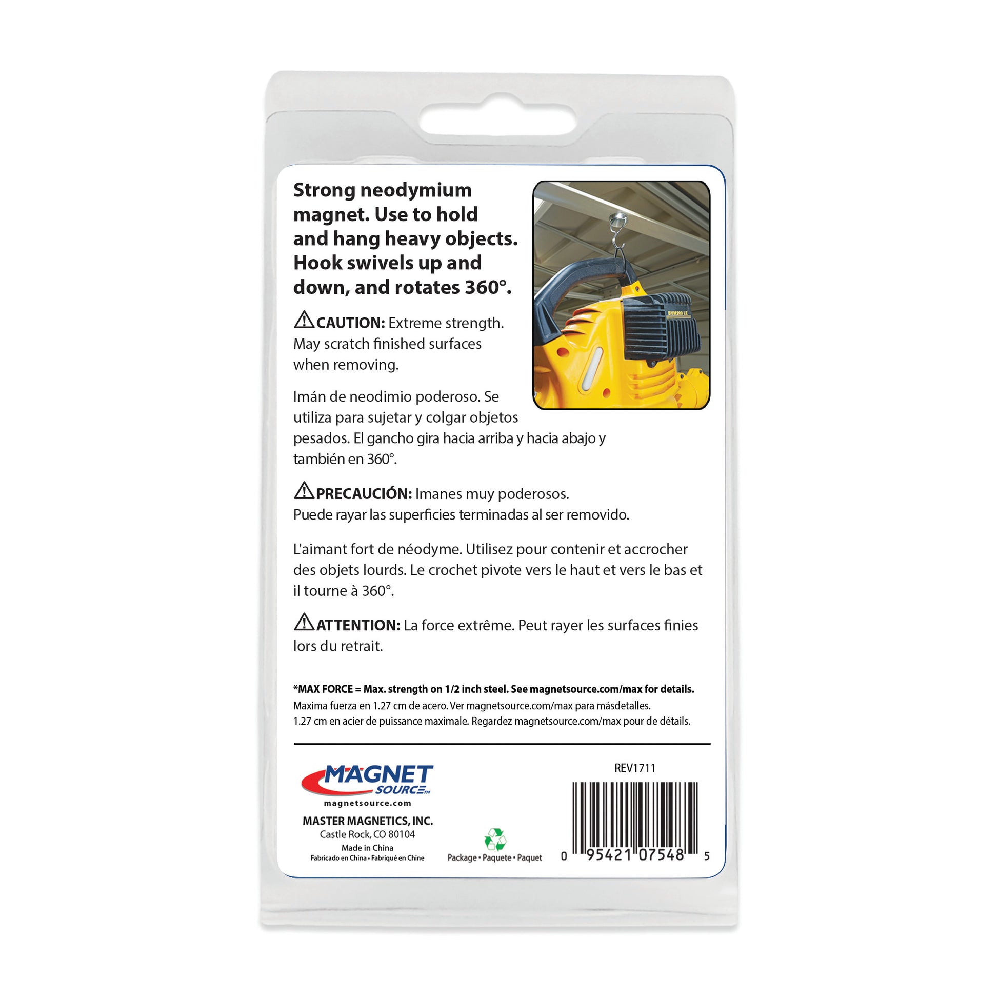 Load image into Gallery viewer, 07548 Super Blue™ Swinging Magnetic Hook - Back of Packaging