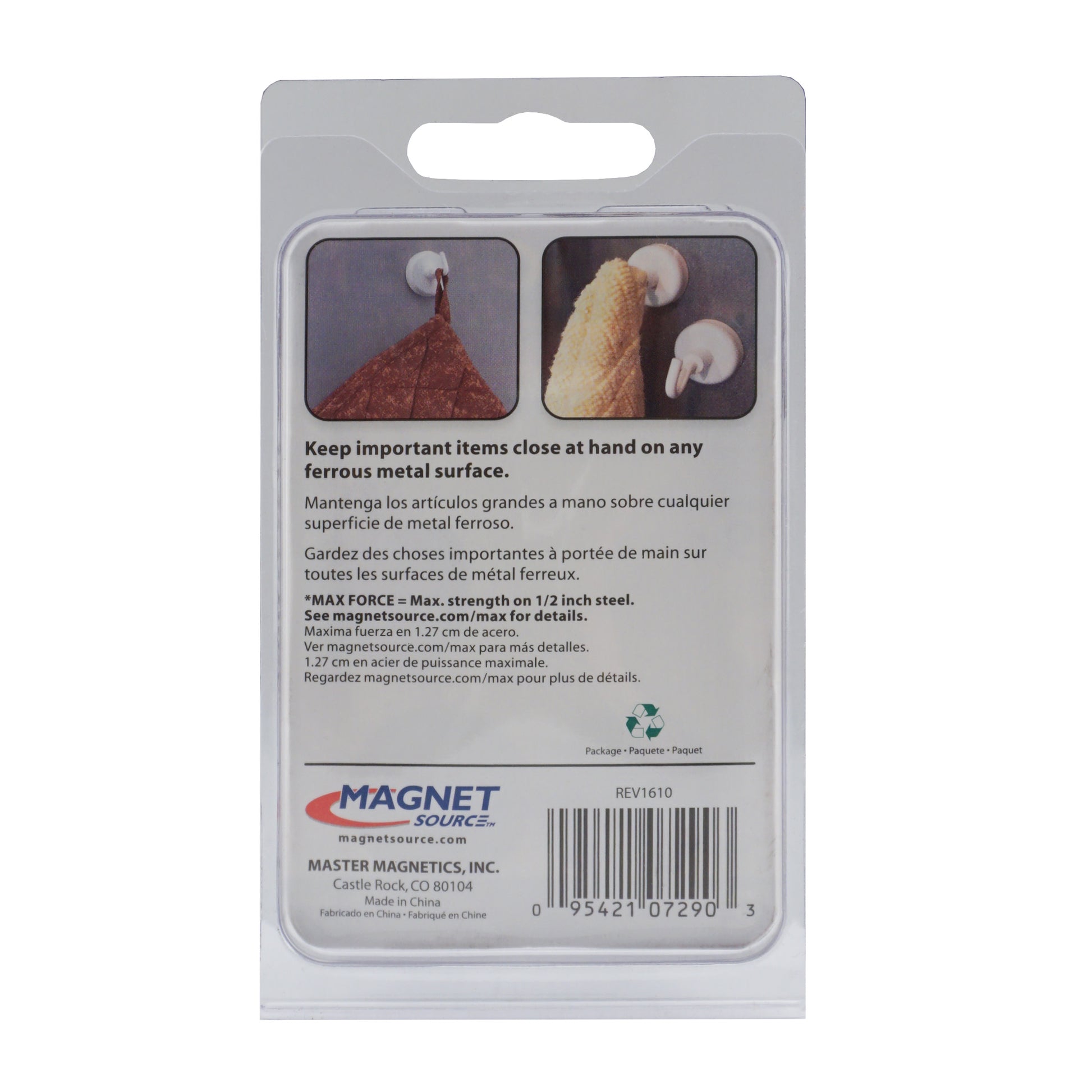 Load image into Gallery viewer, 07290 White Magnetic Hooks (2pk) - Back of Packaging